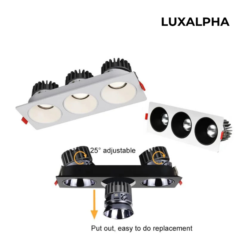 Đèn Downlight Âm Trần Ba Bóng Hình Chữ Nhật LUXALPHA